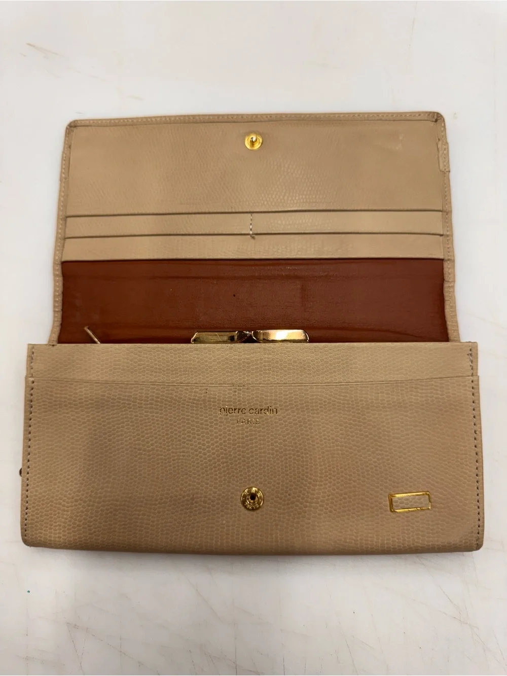Vintage Pierre Cardin Tan Leather Slim Clutch Long Wallet